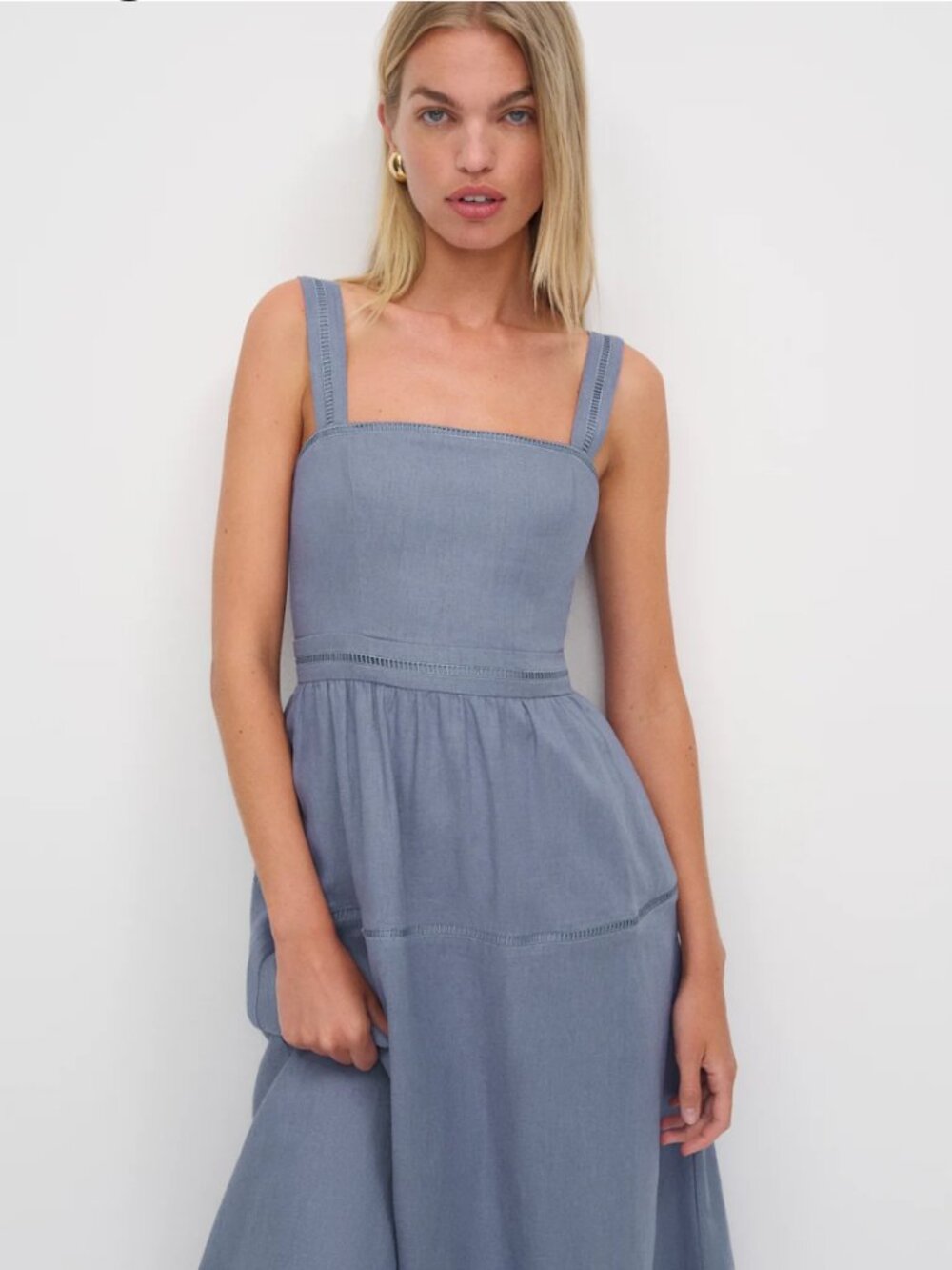 Reformation Everett Linen Dress Blue - Size 0